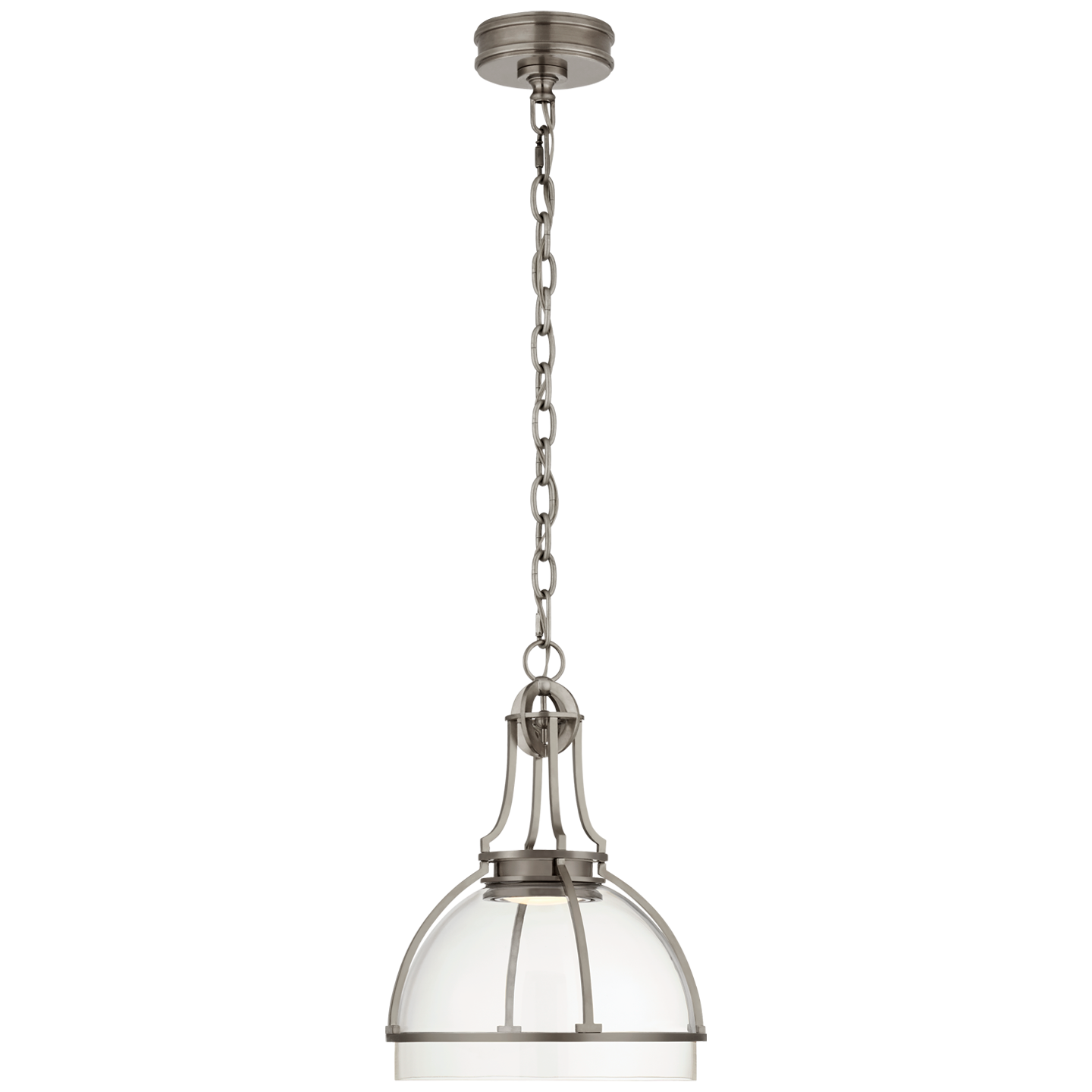 Gracie Medium Dome Pendant - Antique Nickel Finish with Clear Glass Shade