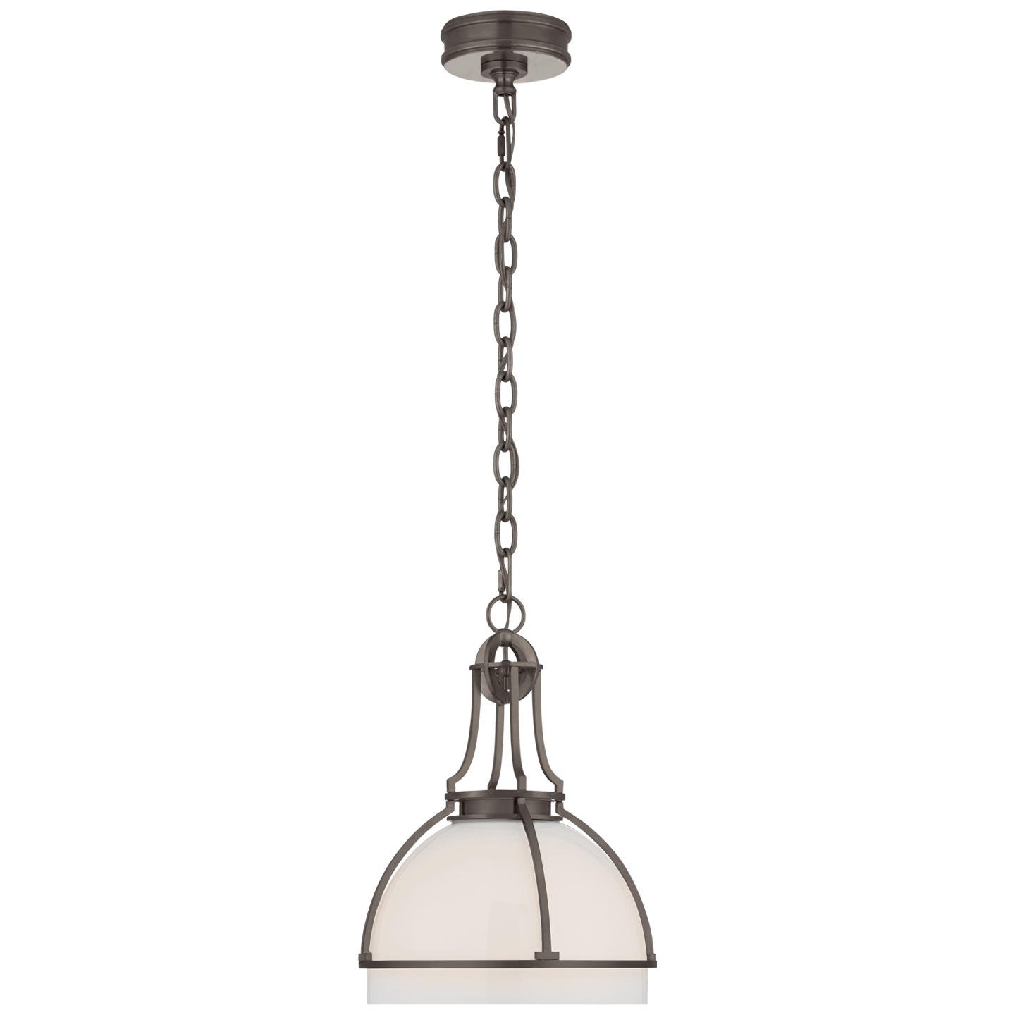 Gracie Medium Dome Pendant - Bronze Finish with White Glass Shade 