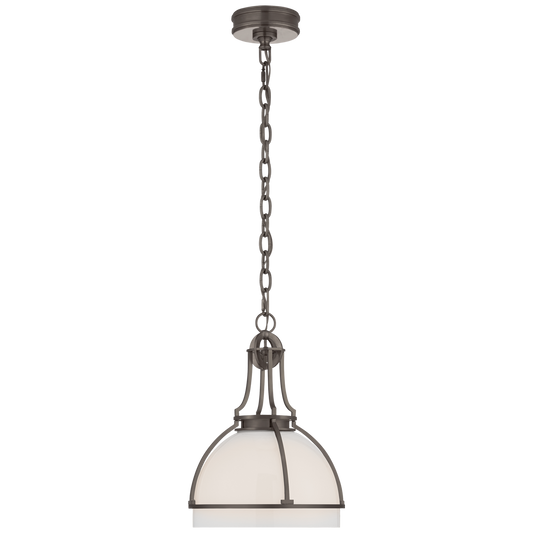 Gracie Medium Dome Pendant - Bronze Finish with White Glass Shade 