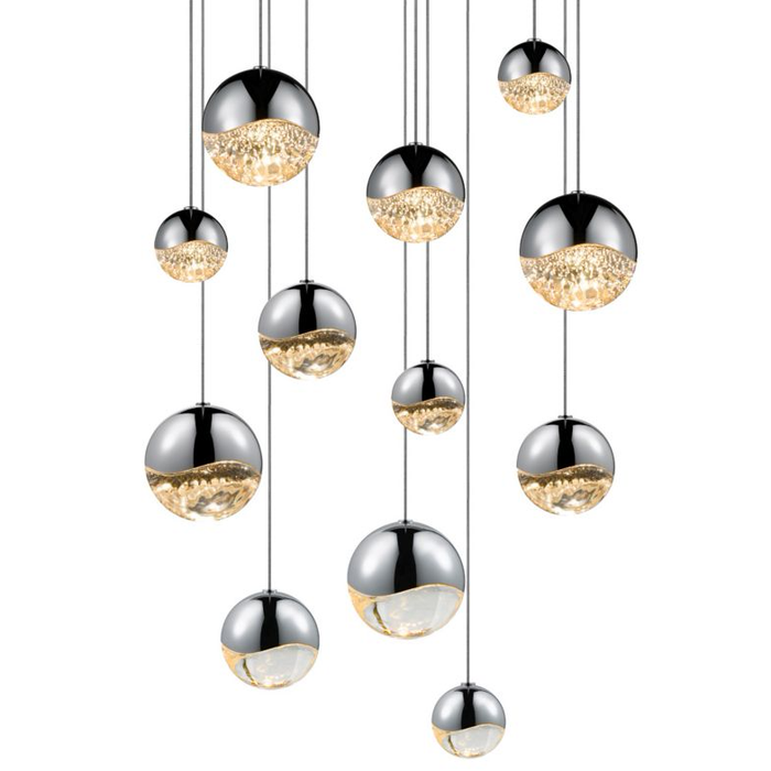 Grapes 12 Assorted Light LED Round Multipoint Chandelier - Polished Chrome Finish