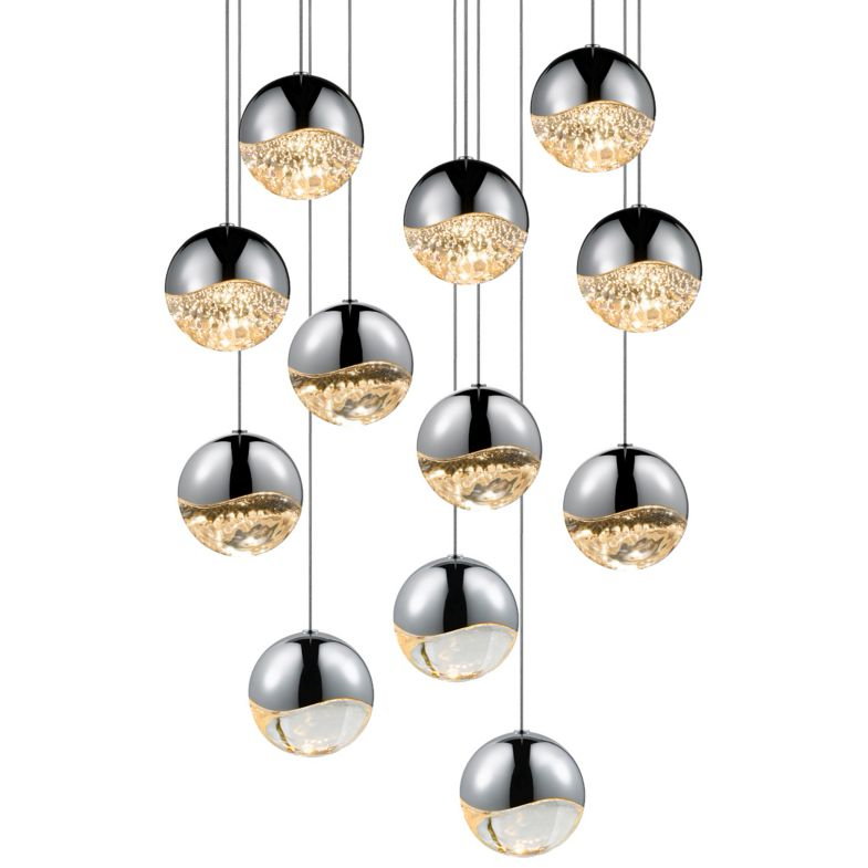 Grapes 12 Large Light LED Round Multipoint Chandelier - Polished Chrome Finish