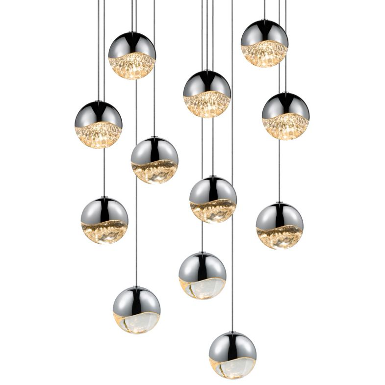 Grapes 12 Medium Light LED Round Multipoint Chandelier - Polished Chrome Finish
