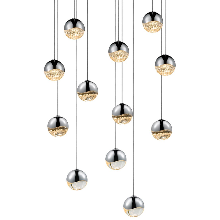 Grapes 12 Small Light LED Round Multipoint Chandelier - Polished Chrome Finish