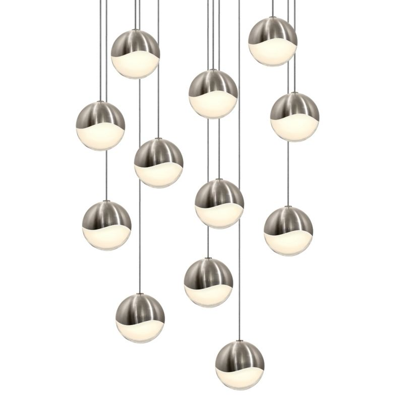 Grapes 12 Medium Light LED Round Multipoint Chandelier - Satin Nickel Finish