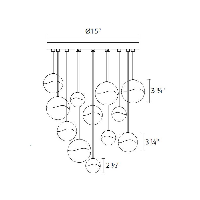 Grapes 12 Light LED Round Multipoint Chandelier - Diagram