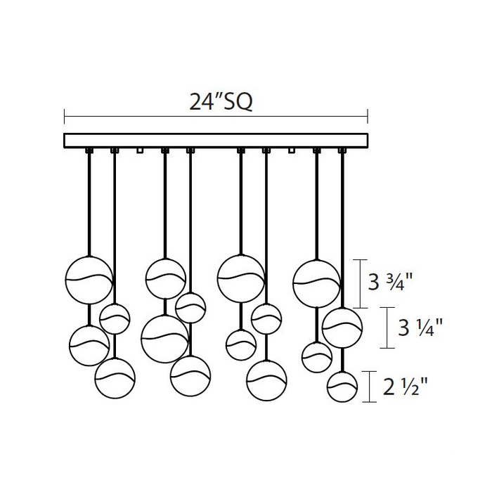 Grapes 16-Light Square LED Pendant - Diagram
