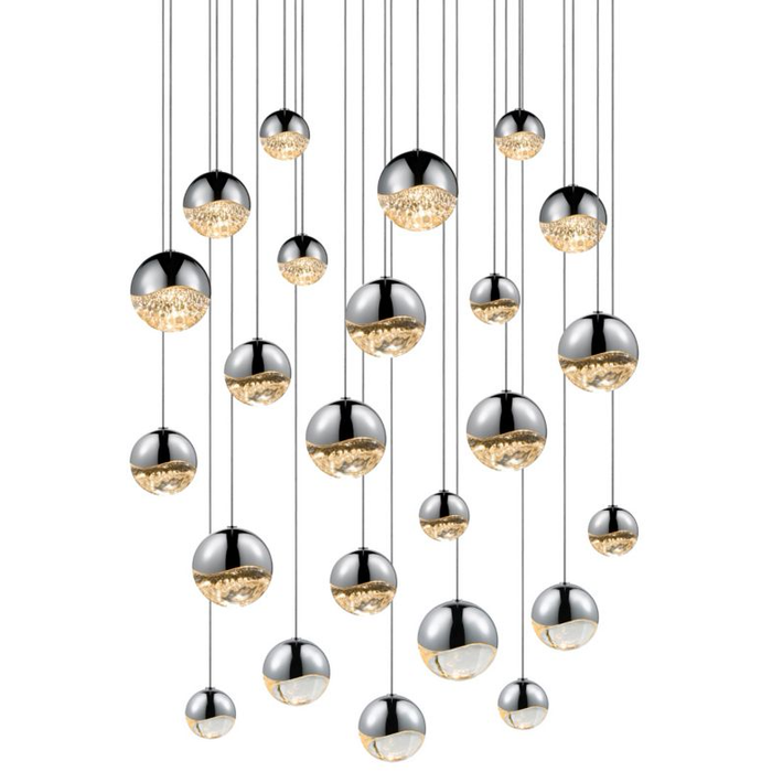 Grapes 24 Assorted Light LED Round Multipoint Chandelier - Polished Chrome Finish