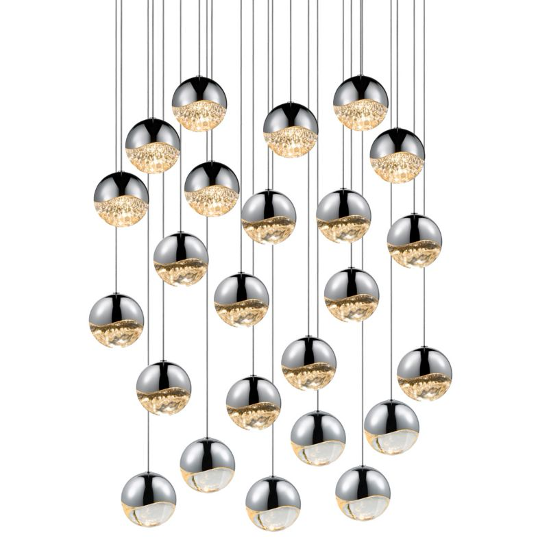 Grapes 24 Large Light LED Round Multipoint Chandelier - Polished Chrome Finish