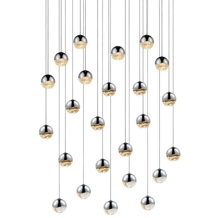 Grapes 24 Small Light LED Round Multipoint Chandelier - Polished Chrome Finish