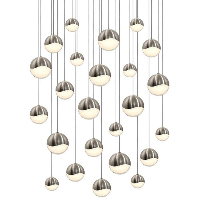 Grapes 24 Assorted Light LED Round Multipoint Chandelier - Satin Nickel Finish