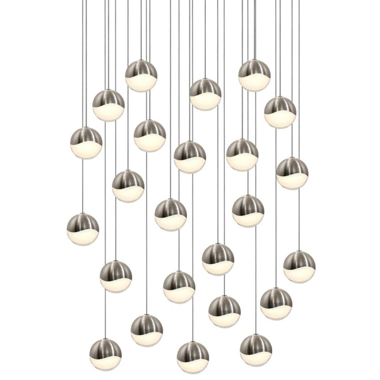 Grapes 24 Medium Light LED Round Multipoint Chandelier - Satin Nickel Finish