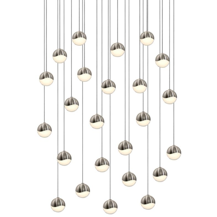 Grapes 24 Small Light LED Round Multipoint Chandelier - Satin Nickel Finish