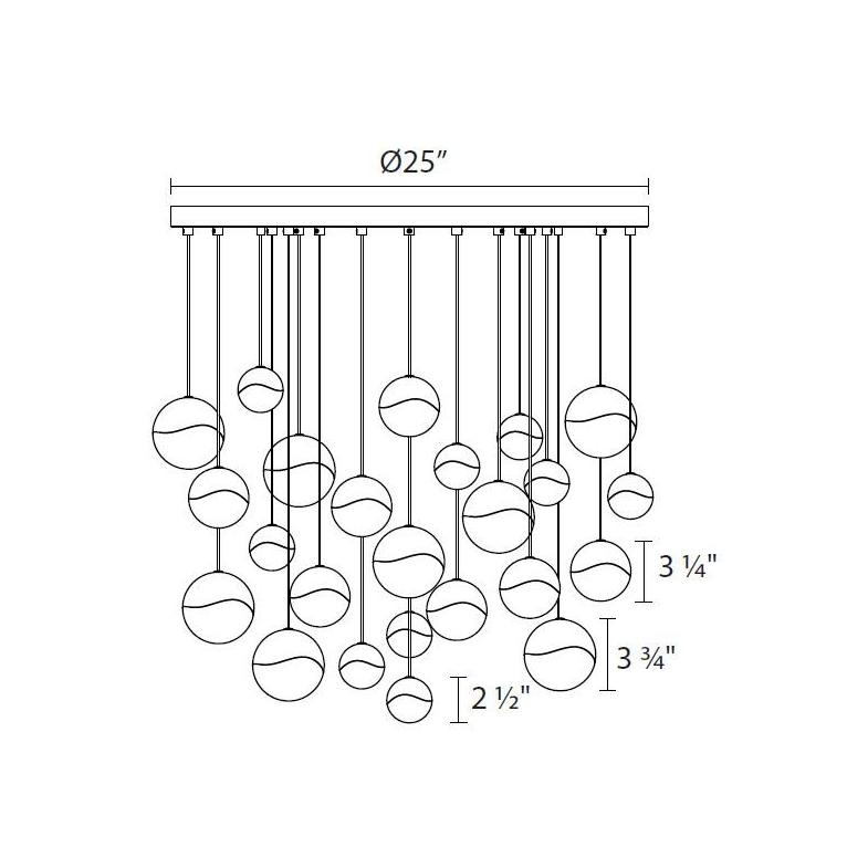 Grapes 24 Light LED Round Multipoint Chandelier - Diagram