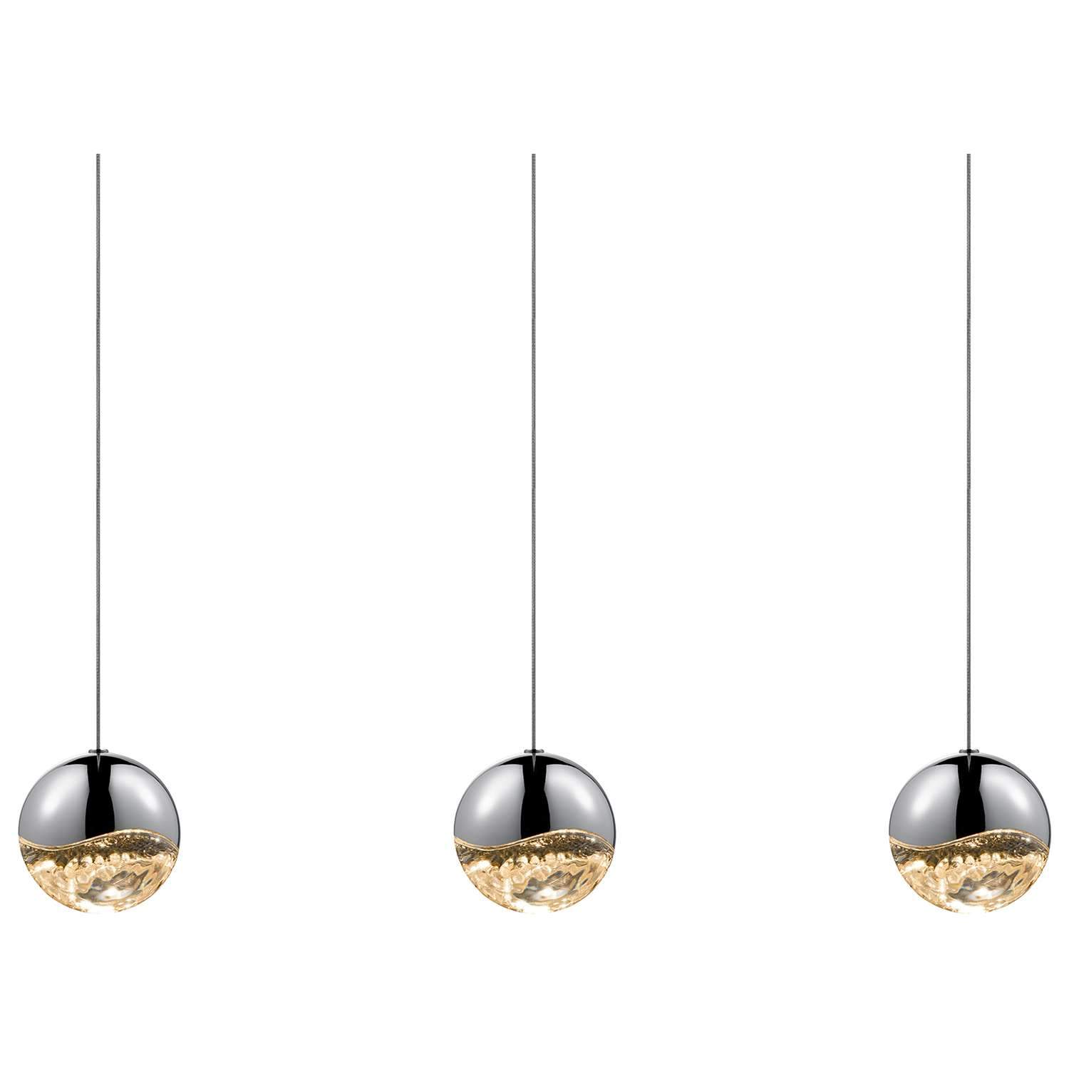 Grapes 3 Light LED Rectangular Multipoint Pendant - Polished Chrome/Clear Crystal/Large