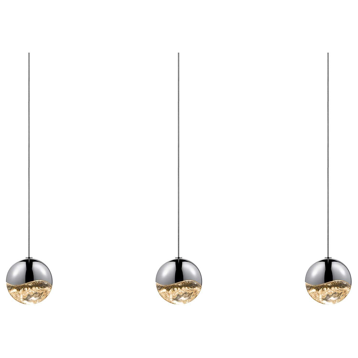 Grapes 3 Light LED Rectangular Multipoint Pendant - Polished Chrome/Clear Crystal/Medium