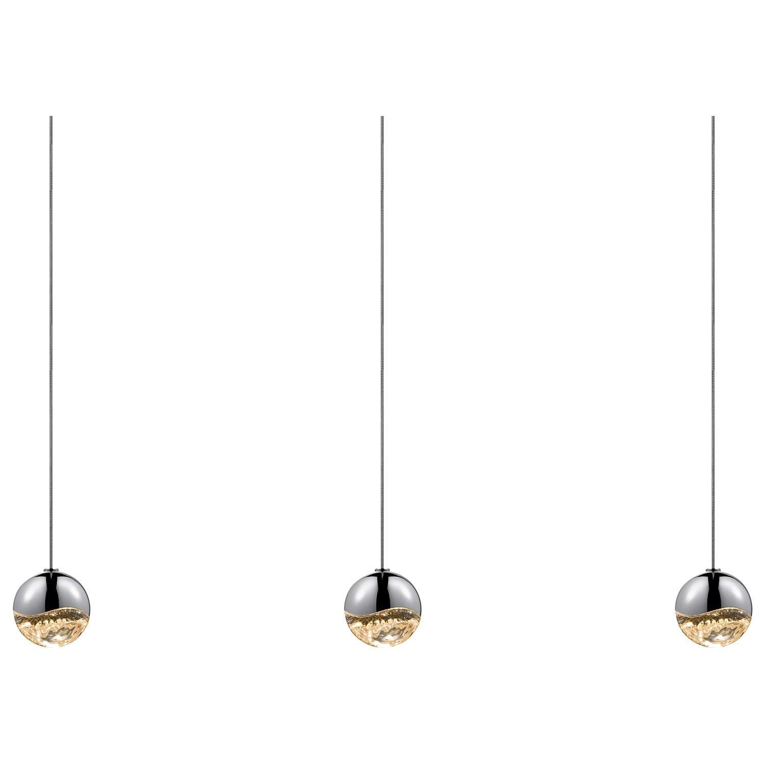 Grapes 3 Light LED Rectangular Multipoint Pendant - Polished Chrome/Clear Crystal/Small