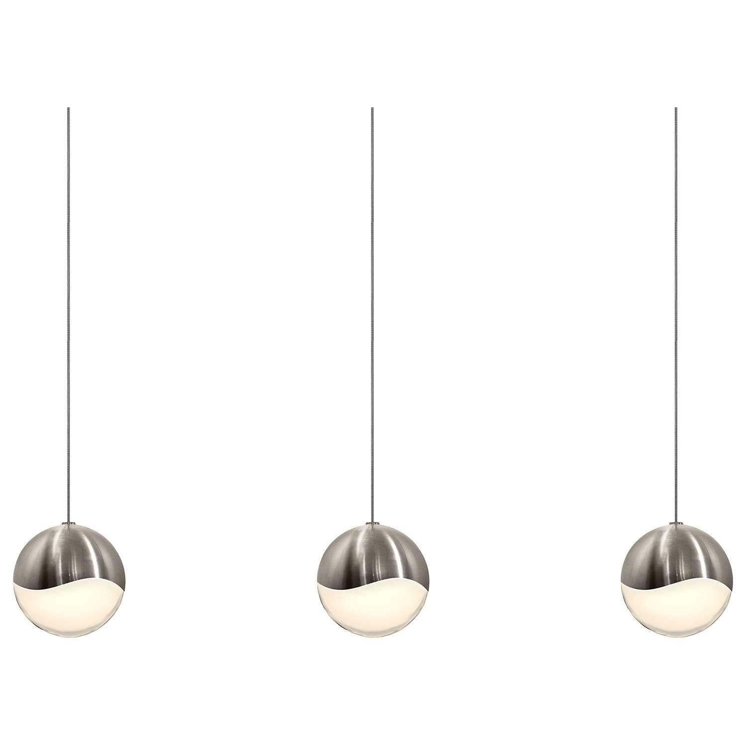 Grapes 3 Light LED Rectangular Multipoint Pendant - Satin Nickel/White Crystal/Large