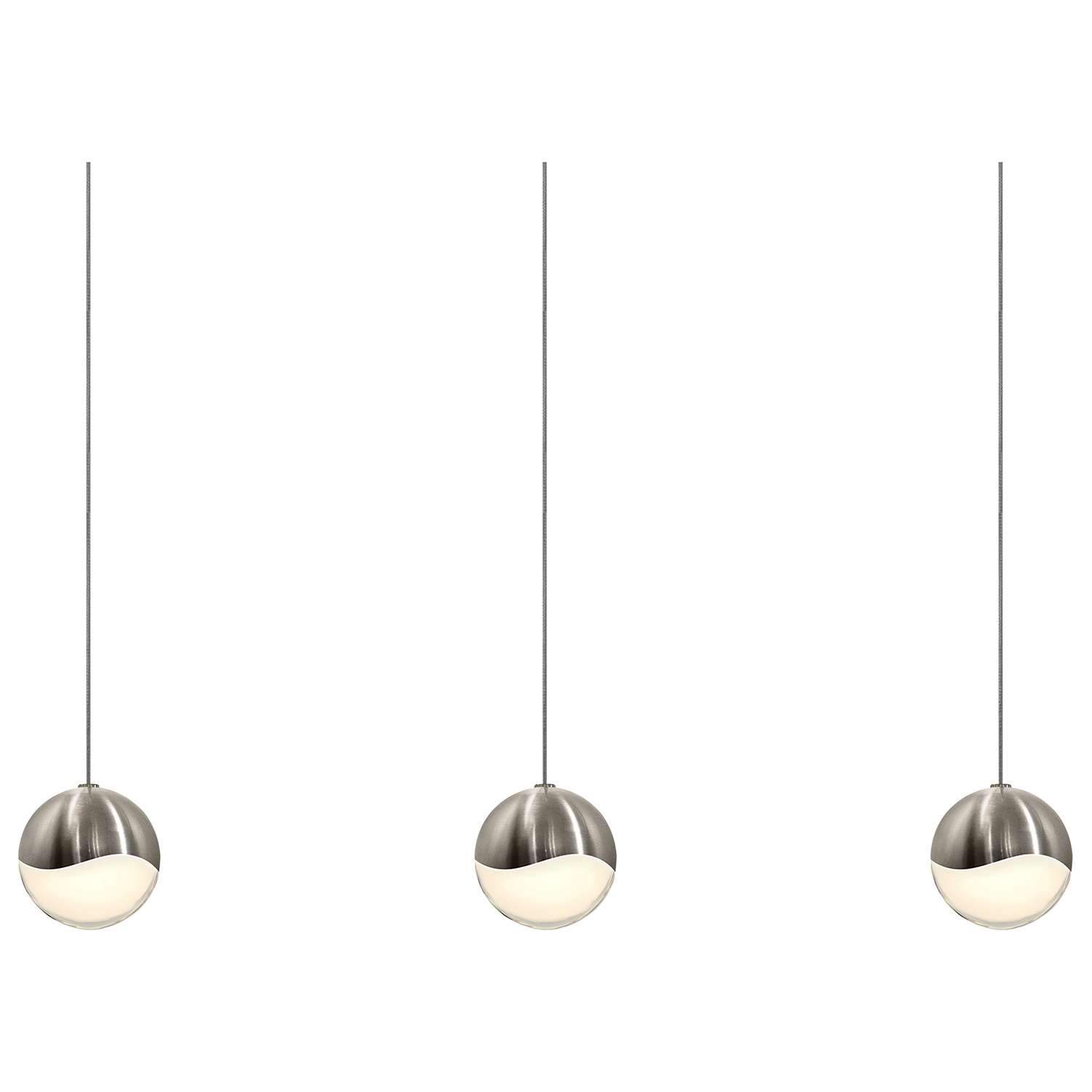 Grapes 3 Light LED Rectangular Multipoint Pendant - Satin Nickel/White Crystal/Medium