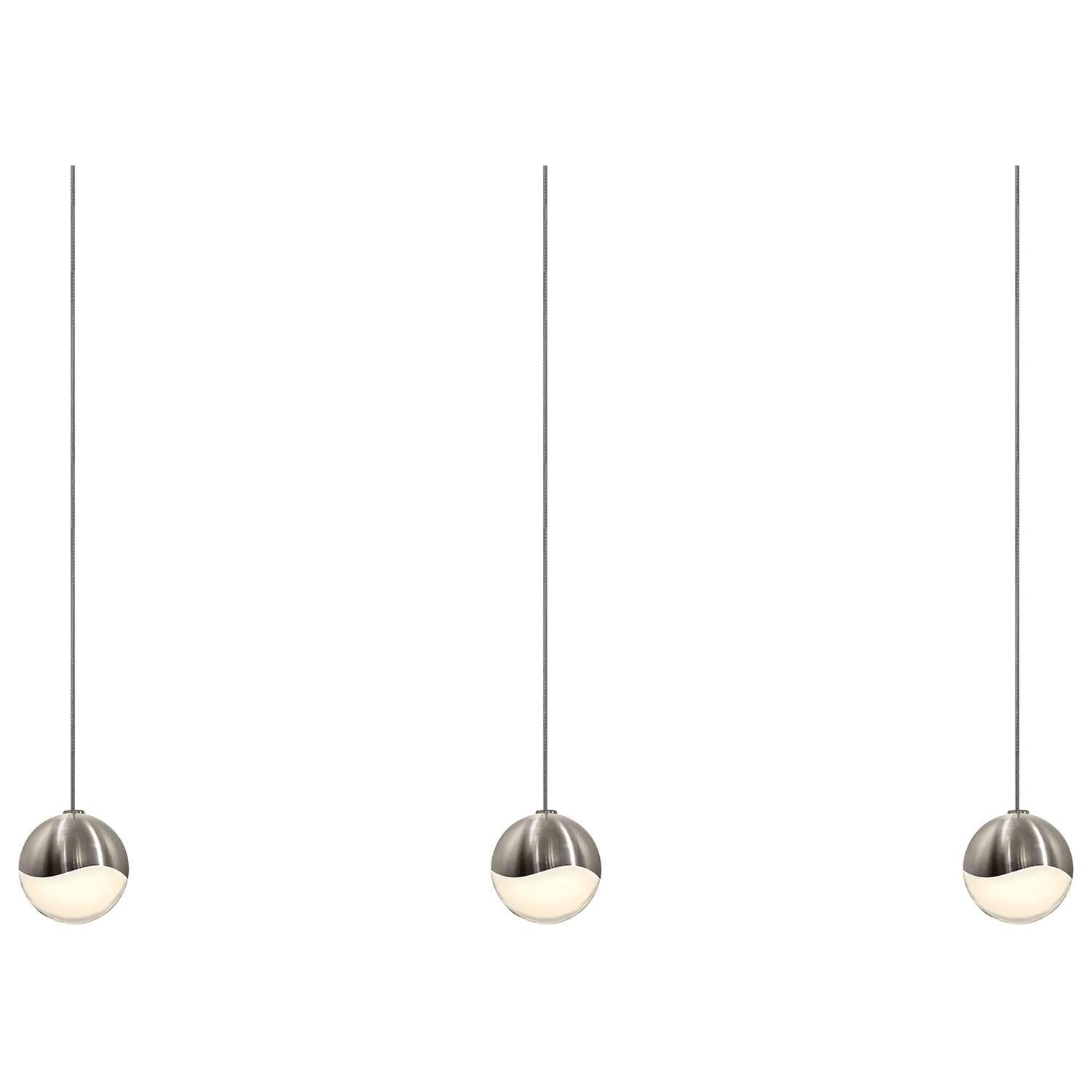 Grapes 3 Light LED Rectangular Multipoint Pendant - Satin Nickel/White Crystal/Small