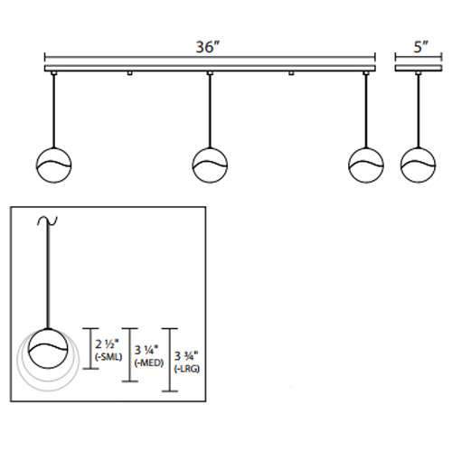 Grapes 3 Light LED Rectangular Multipoint Pendant - Diagram