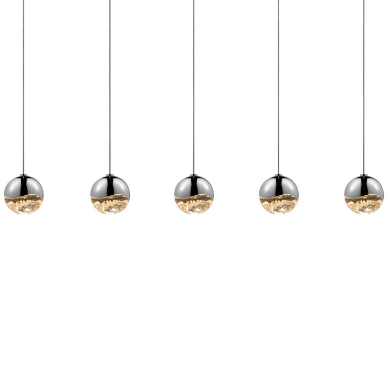 Grapes 5 Small Light LED Rectangular Multipoint Pendant - Polished Chrome
