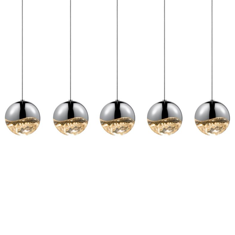 Grapes 5 Large Light LED Rectangular Multipoint Pendant - Polished Chrome