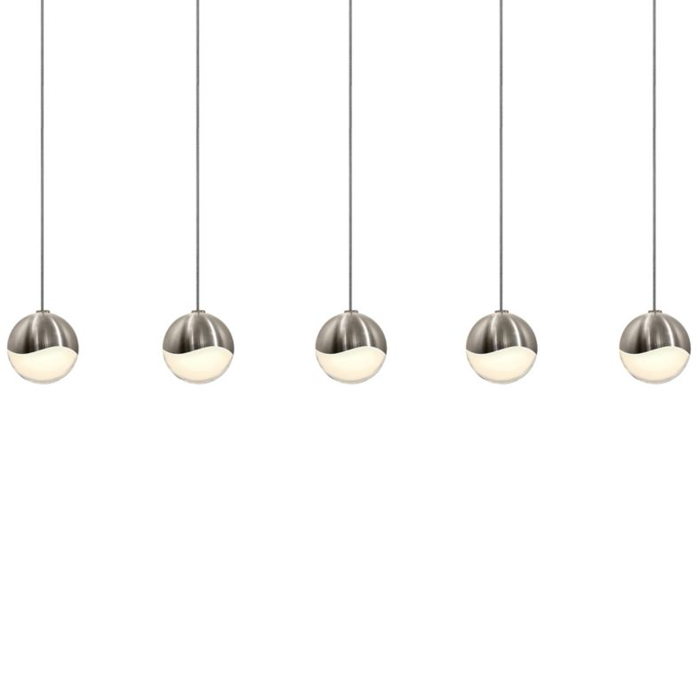 Grapes 5 Small Light LED Rectangular Multipoint Pendant - Satin Nickel