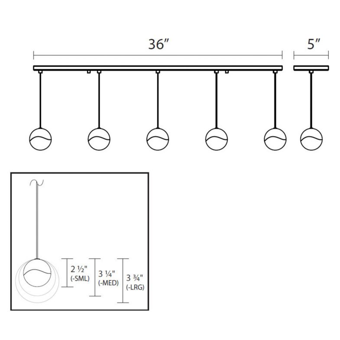 Grapes 5 Small Light LED Rectangular Multipoint Pendant - Diagram
