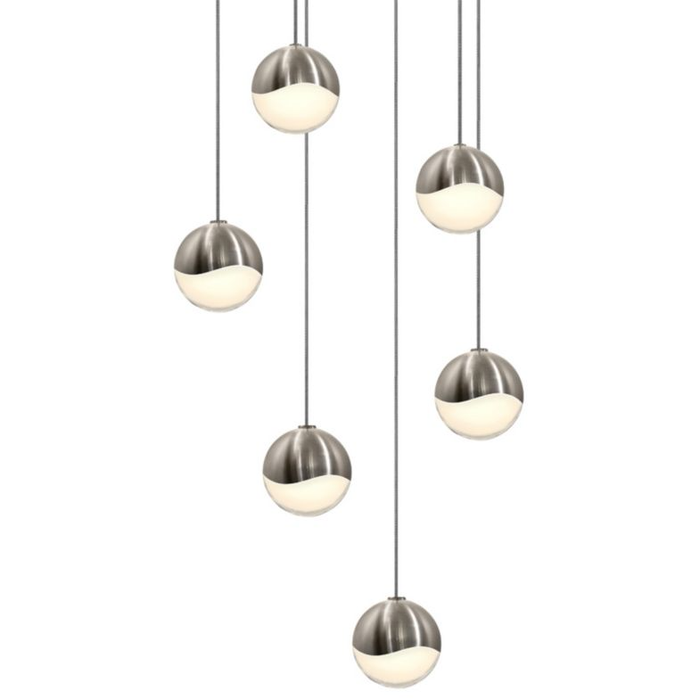 Grapes 6 Small Light Round Assorted LED Pendant - Satin Nickel