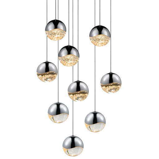 Grapes 9 Medium Light LED Round Multipoint Pendant - Polished Chrome