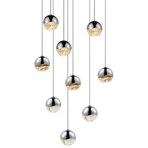 Grapes 9 Small Light LED Round Multipoint Pendant - Polished Chrome