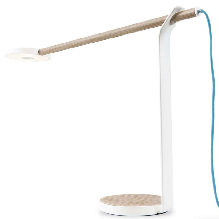 Gravy LED Desk Lamp - White Oak/Matte White/Blue Cord
