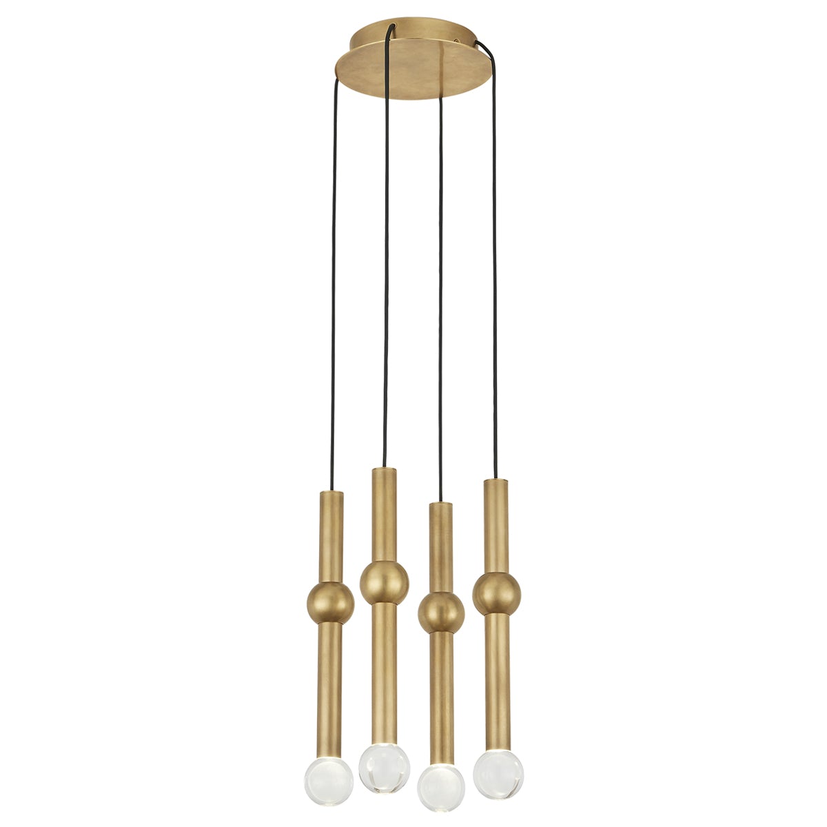 Guyed 4-Light Chandelier - Natural Brass Finish