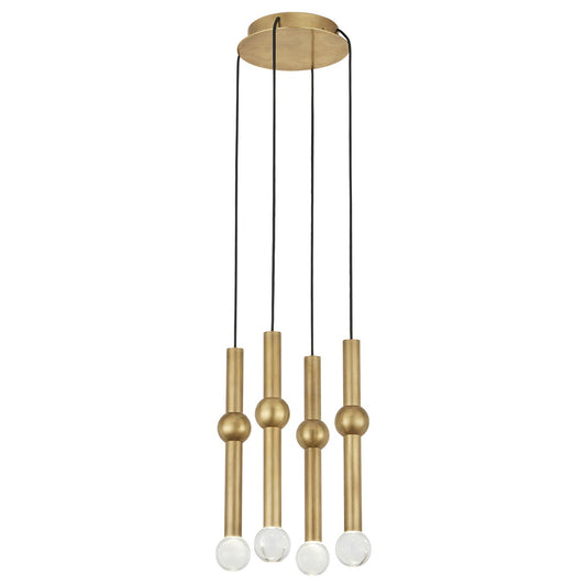 Guyed 4-Light Chandelier - Natural Brass Finish