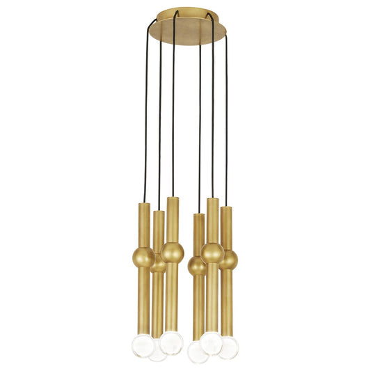 Guyed 6-Light Chandelier - Natural Brass Finish