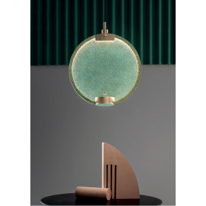HORO S1 Pendant - Brushed Brass Finish with Green Glass