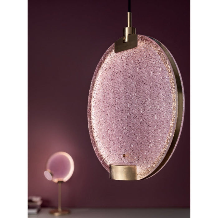 HORO S1 Pendant - Brushed Brass Finish with Pink Glass