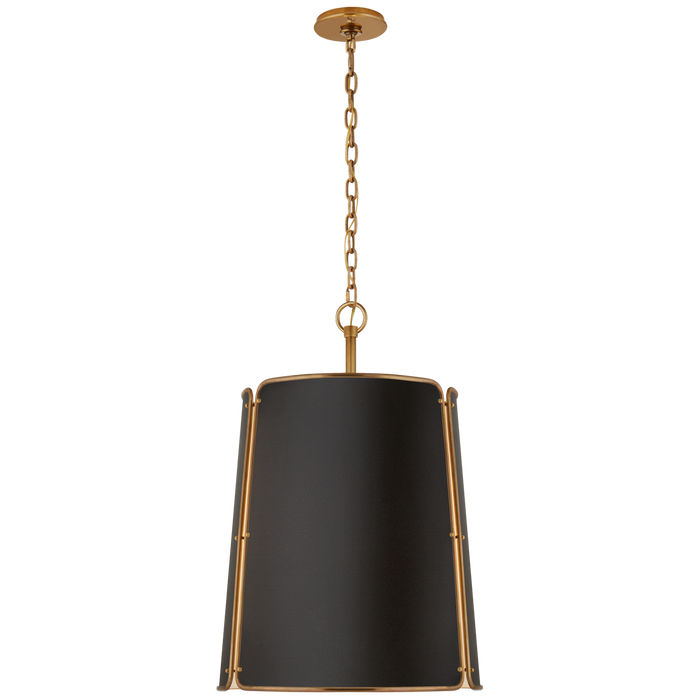 Hastings Large Pendant - Hand-Rubbed Antique Brass Finish with Black Shade