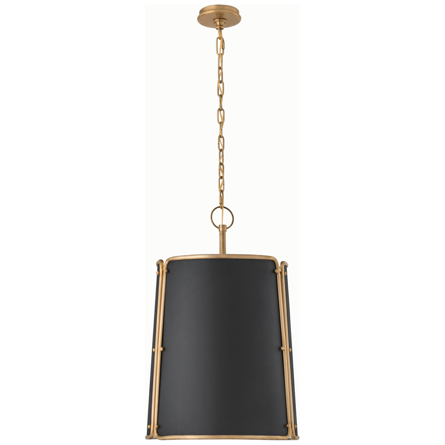 Hastings Medium Pendant - Hand-Rubbed Antique Brass Finish with Black Shade