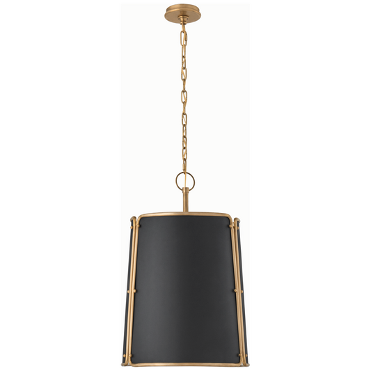 Hastings Medium Pendant - Hand-Rubbed Antique Brass Finish with Black Shade