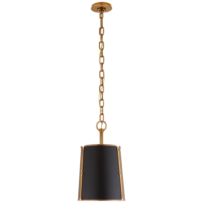 Hastings Small Pendant - Hand-Rubbed Antique Brass Finish with Black Shade