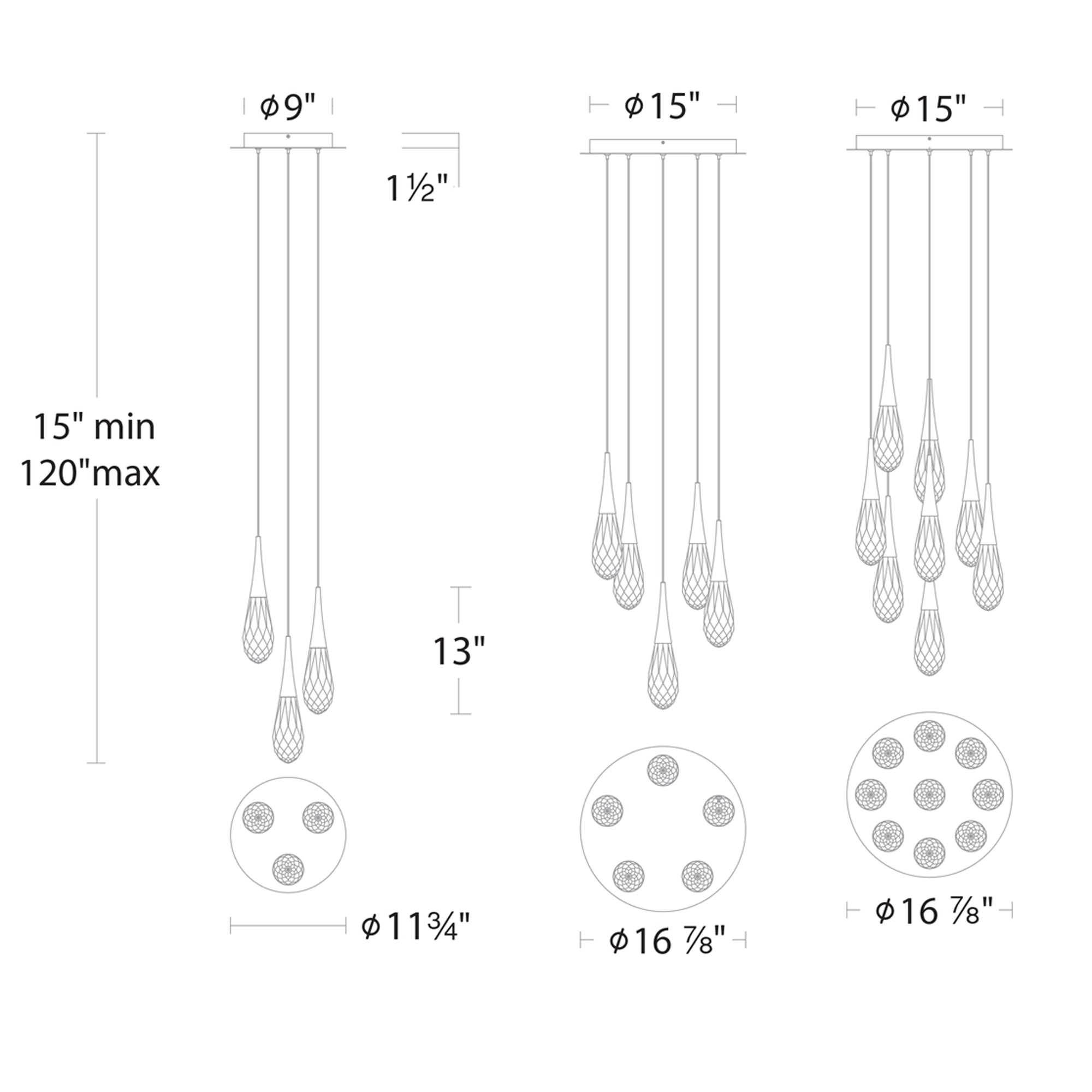 Hibiscus LED Multi-Light Pendant - Diagram