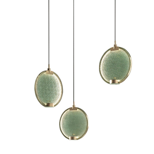 Horo 3-Light Pendant - Brushed Brass Finish with Green Glass