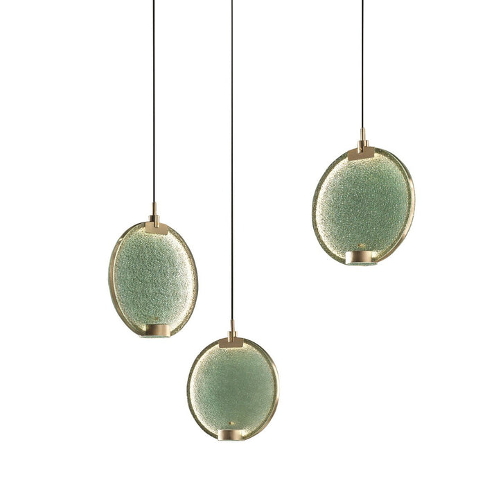 Horo 3-Light Chandelier - Brushed Brass Finish with Green Glass