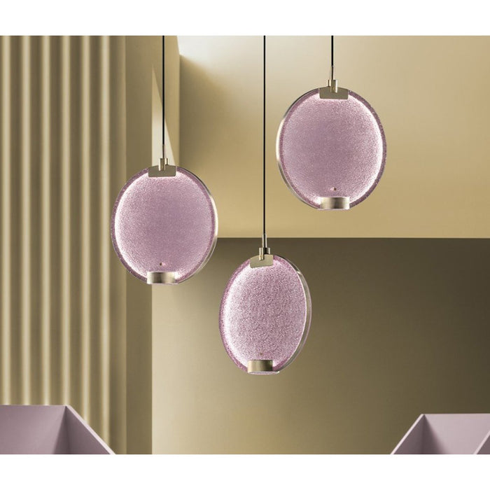 Horo 3-Light Pendant - Brushed Brass Finish with Pink Glass