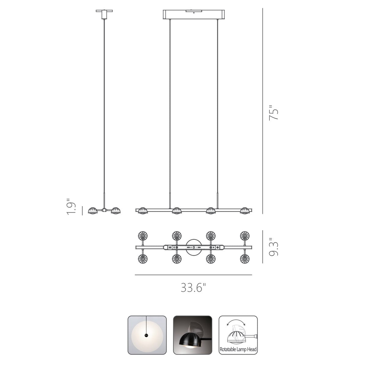 Horoscope 8-Light Linear Suspension - Diagram