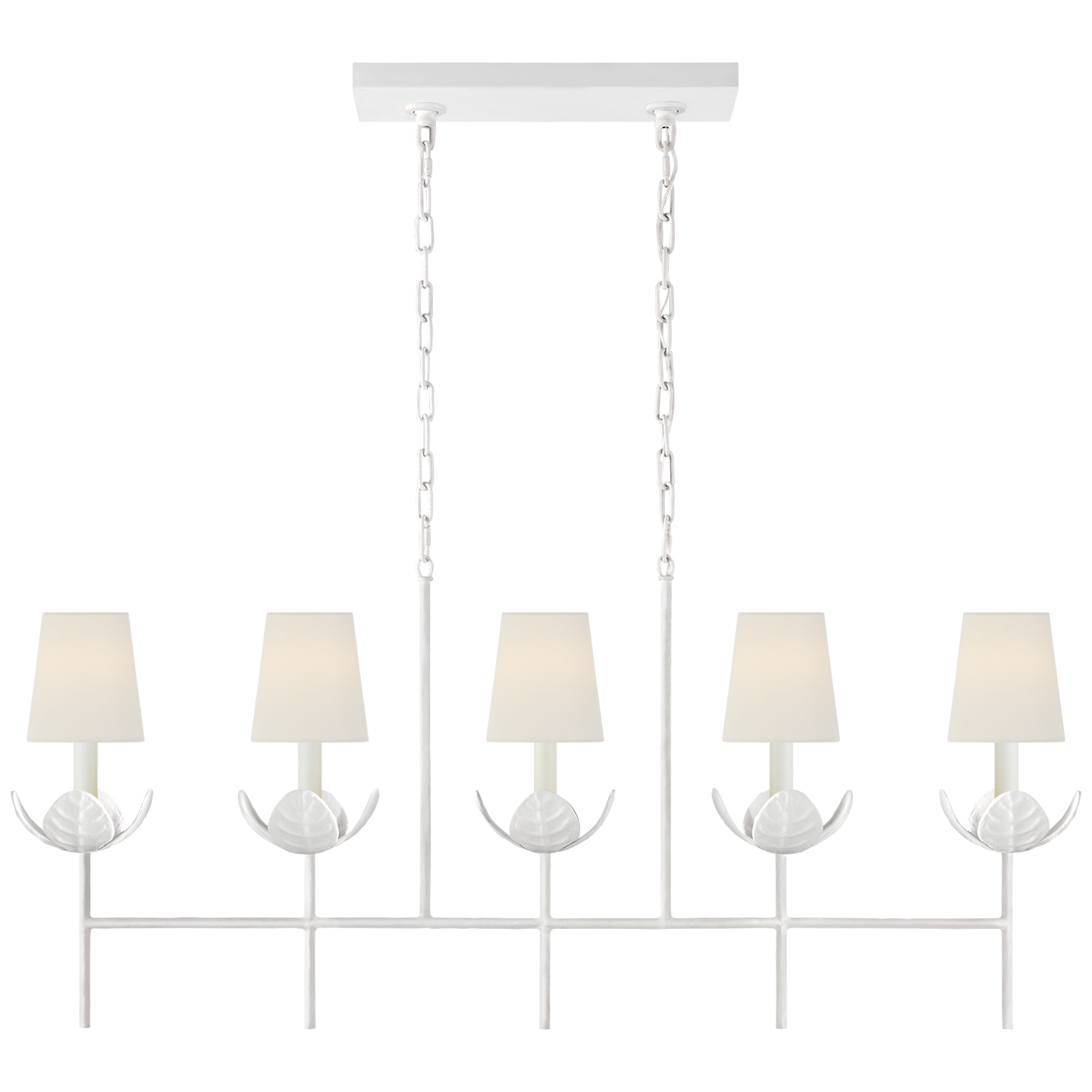 Illana Large Linear Chandelier - Plaster White Finish with Linen Shades