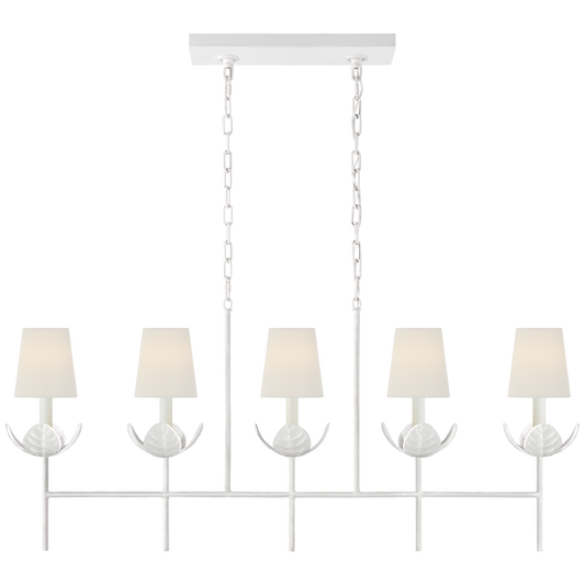 Illana Large Linear Chandelier - Plaster White Finish with Linen Shades