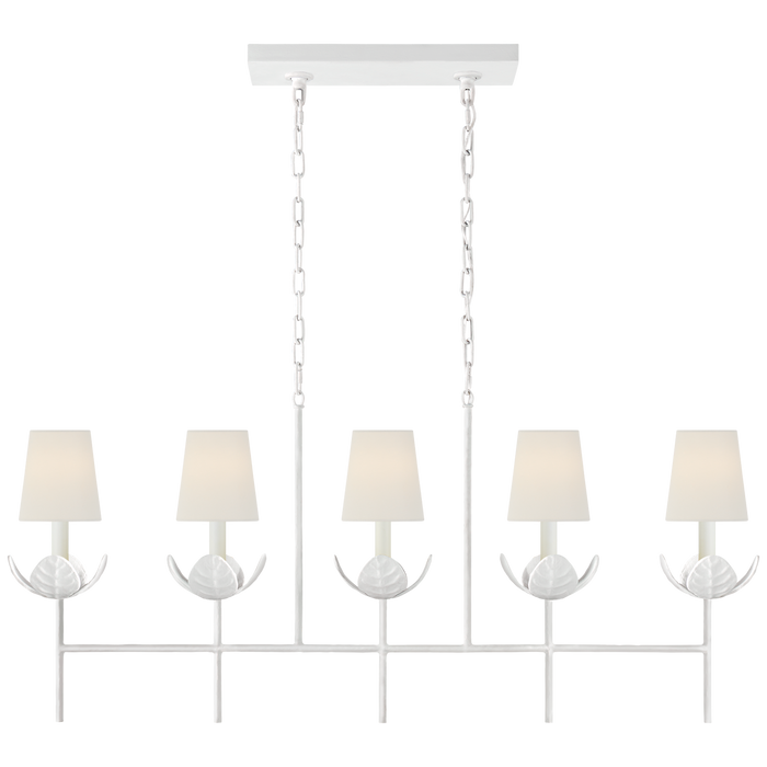Illana Large Linear Chandelier - Plaster White Finish with Linen Shades