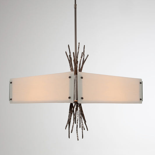 Ironwood Square Chandelier - Satin Nickel/Ivory Wisp